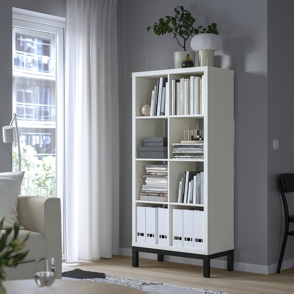 KALLAX shelving unit with underframe, white/black, 77x164 cm
