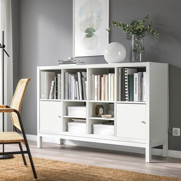 Ikea KALLAX - Shelving unit with underframe, with 2 doors/with 2 shelf inserts white, 147x94 cm