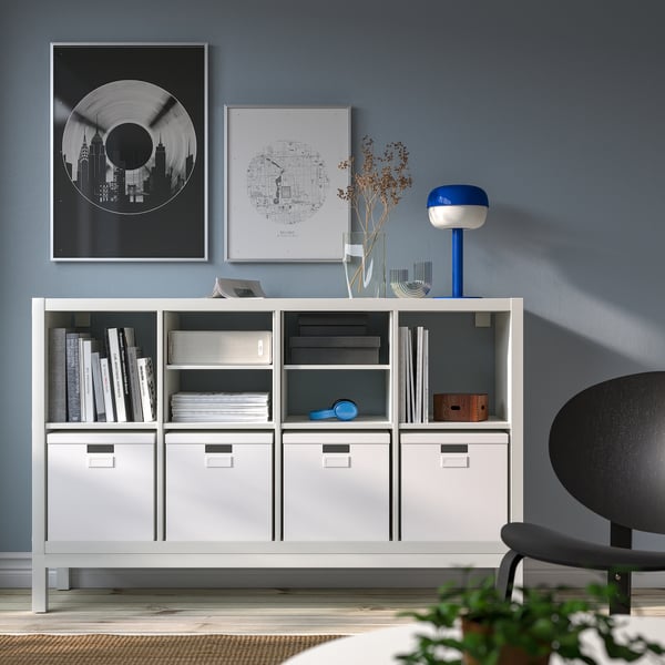 KALLAX shelving unit with underframe, with 2 shelf inserts/white, 147x94 cm