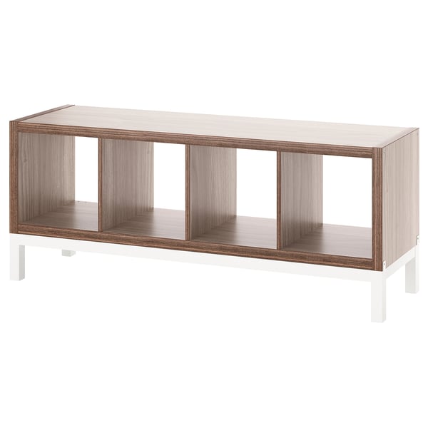 KALLAX shelving unit with underframe, walnut effect/light grey white, 147x59 cm