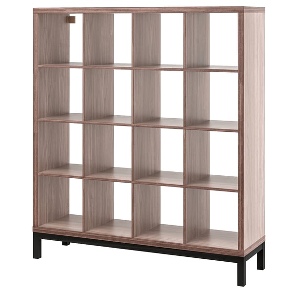 KALLAX shelving unit with underframe, walnut effect/light grey black, 147x164 cm