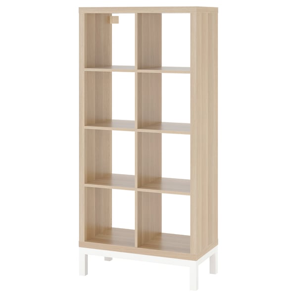 KALLAX shelving unit with underframe, white stained oak effect/white, 77x164 cm