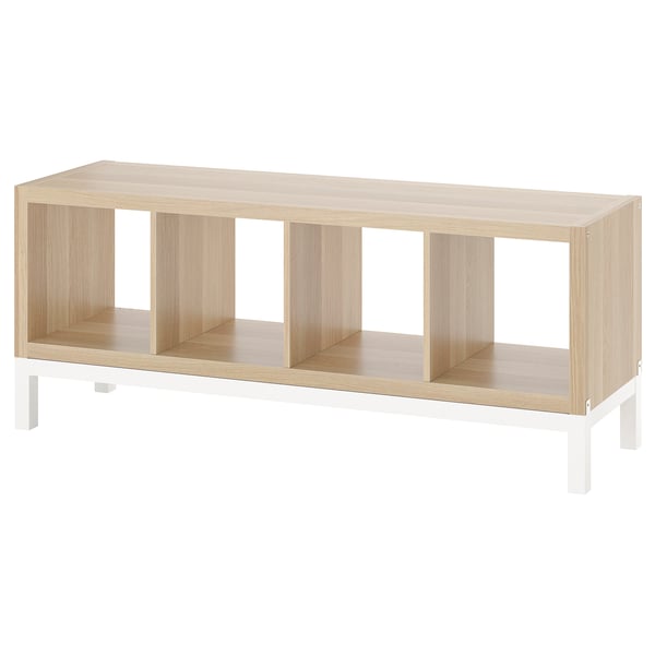 KALLAX shelving unit with underframe, white stained oak effect/white, 147x59 cm