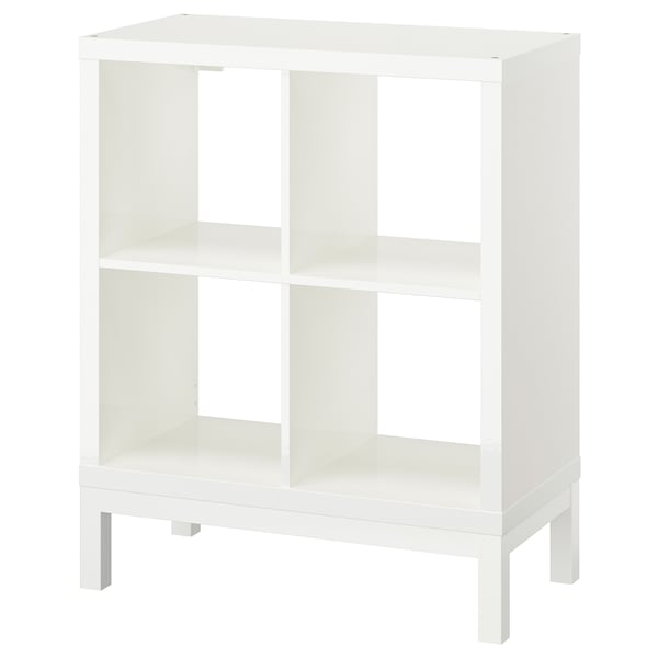 KALLAX shelving unit with underframe, high-gloss/white/white, 77x94 cm