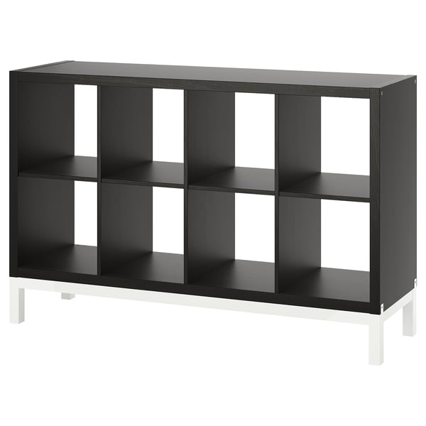 KALLAX shelving unit with underframe, black-brown/white, 147x94 cm