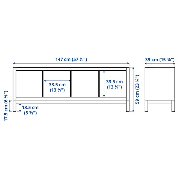 KALLAX shelving unit with underframe, black-brown/white, 147x59 cm