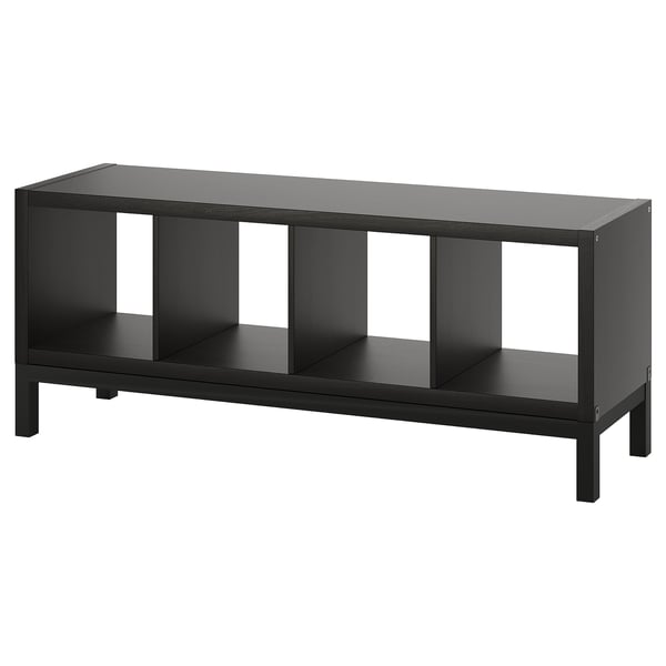 KALLAX shelving unit with underframe, black-brown/black, 147x59 cm