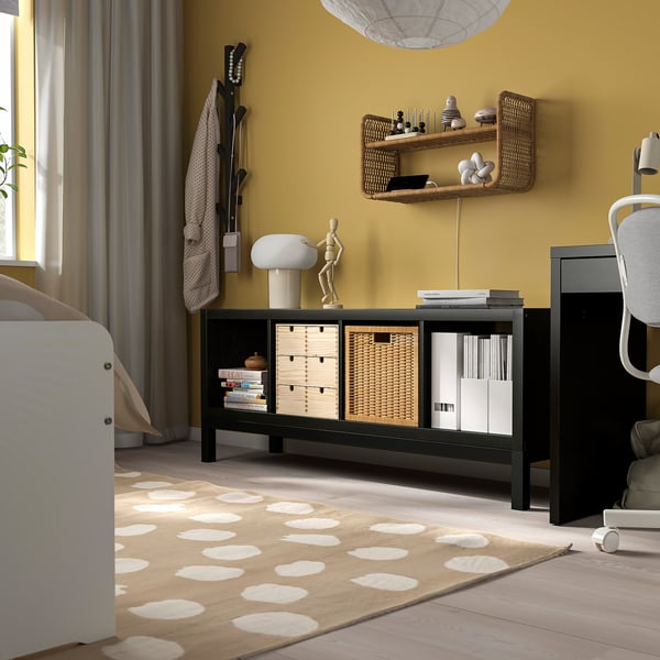 KALLAX shelving unit with underframe, black-brown/black, 147x59 cm
