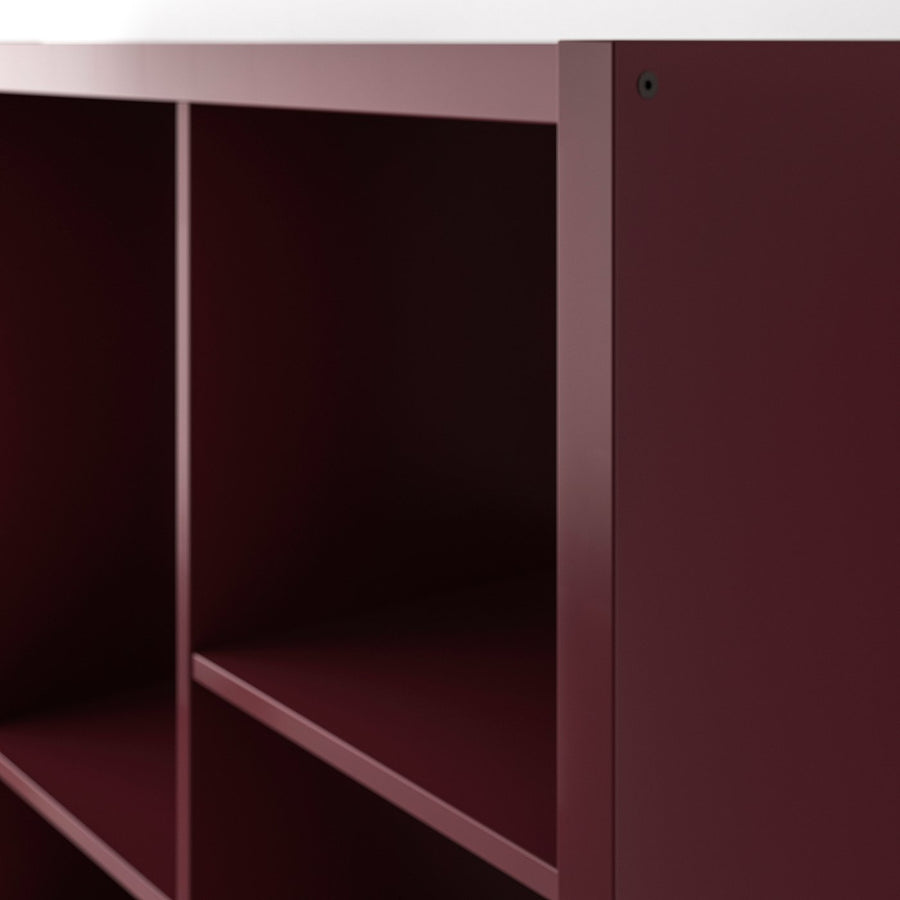 KALLAX shelving unit with underframe, brown-red/black, 147x39x94 cm