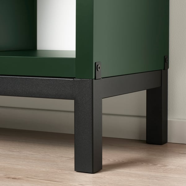 KALLAX shelving unit with underframe, dark green/black, 147x39x94 cm