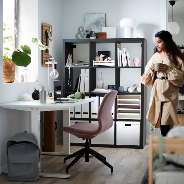 KALLAX shelving unit, black-brown, 112x147 cm