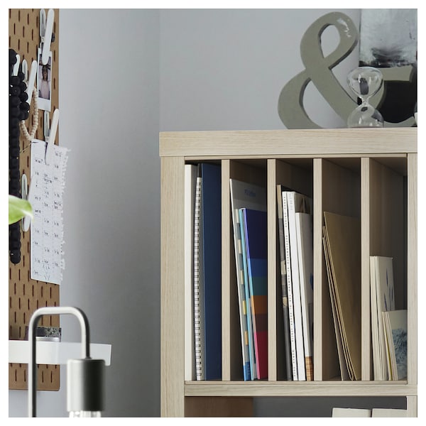 KALLAX insert with 4 shelves, white stained/oak effect, 33x33 cm