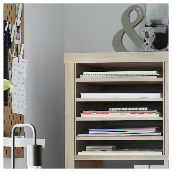 KALLAX insert with 4 shelves, white stained/oak effect, 33x33 cm