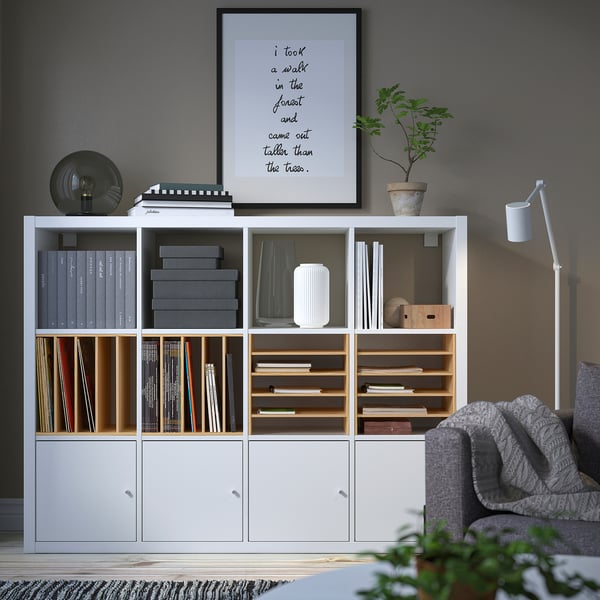 KALLAX insert with 4 shelves, pine, 33x33 cm