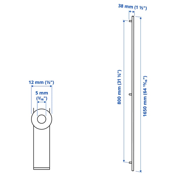 KALLRÖR handle, stainless steel, 1650 mm