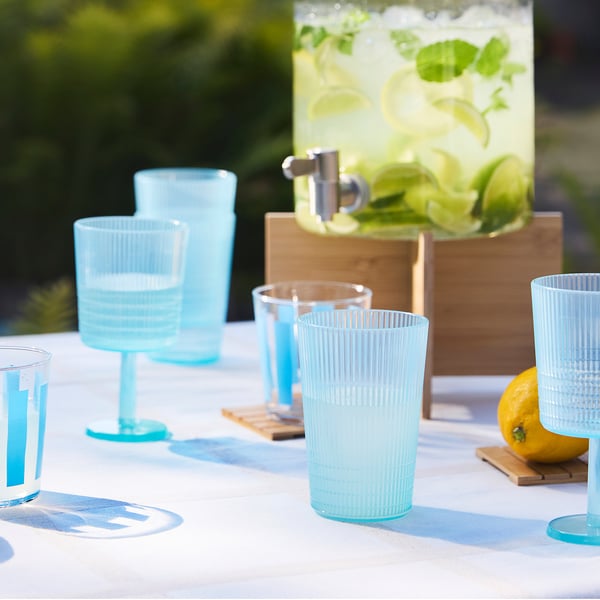 KALLSINNIG wine glass, plastic/blue, 32 cl