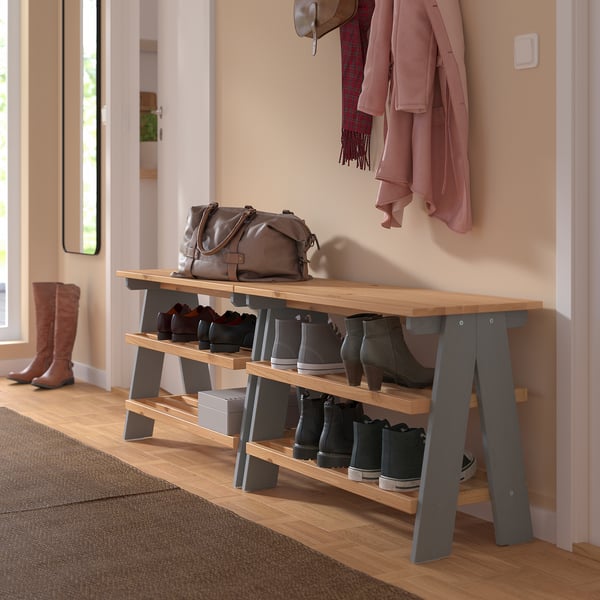 KALLSÖ bench with shoe storage, grey, 80x38x56 cm
