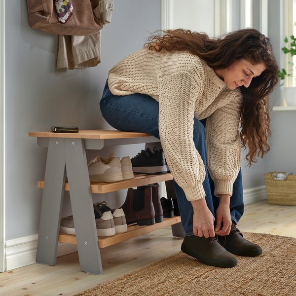 KALLSÖ bench with shoe storage, grey, 80x38x56 cm