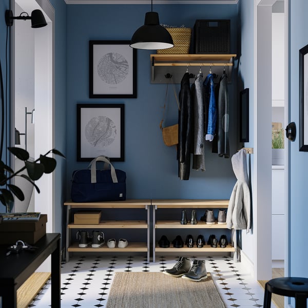 KALLSÖ bench with shoe storage, grey, 80x38x56 cm