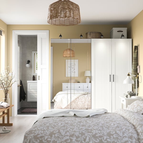 KAMMARTORP mirror door w soft closing hinges, grey, 50x195 cm