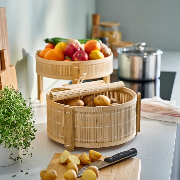 KANELMOTT vegetable/fruit basket, set of 2, bamboo
