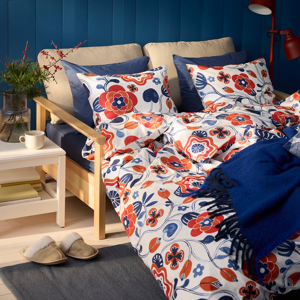 KANONVISKA duvet cover and 2 pillowcases, white multicolour/floral pattern, 240x220/50x80 cm