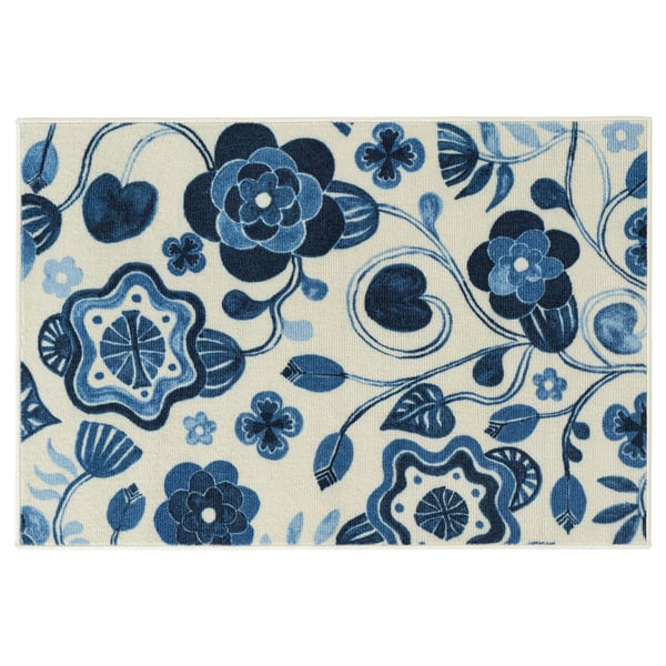 KANTLINJE rug, low pile, beige blue/floral pattern, 60x90 cm