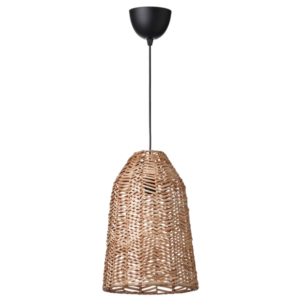 KAPPELAND / HAVSDJUP pendant lamp, black/rattan, 29 cm