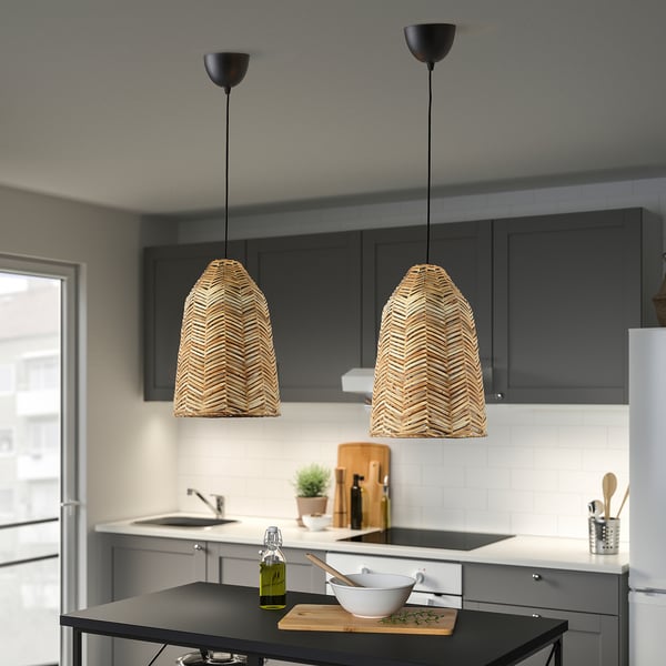 KAPPELAND / HEMMA pendant lamp, rattan/black