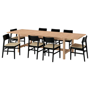 KARSKÄR / SKANSNÄS table and 8 chairs, rubberwood/black beech, 240/300x100 cm