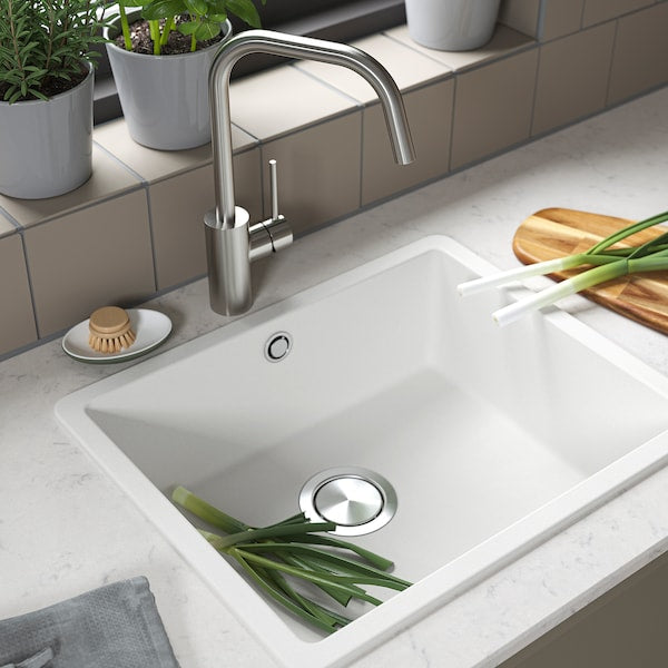 KILSVIKEN inset sink, 1 bowl, white/quartz composite, 56x46 cm