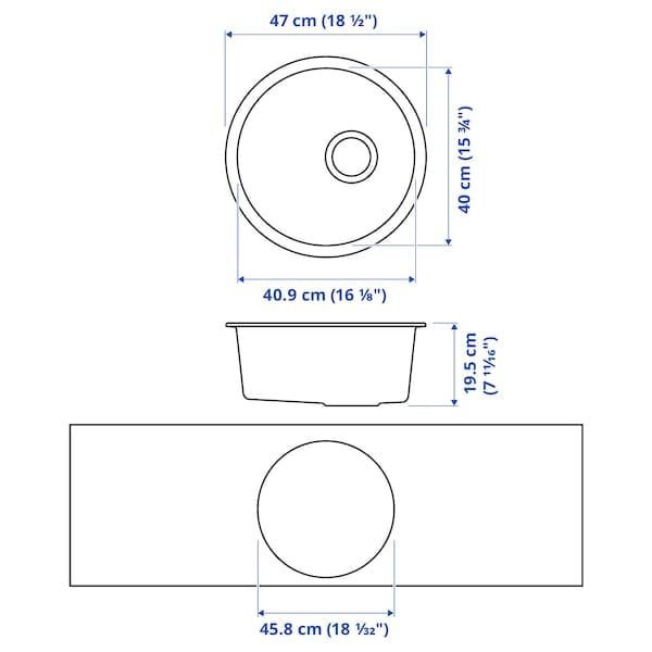 Ikea KILSVIKEN - Built-in sink, 1 bowl, black quartz composite material, 47 cm