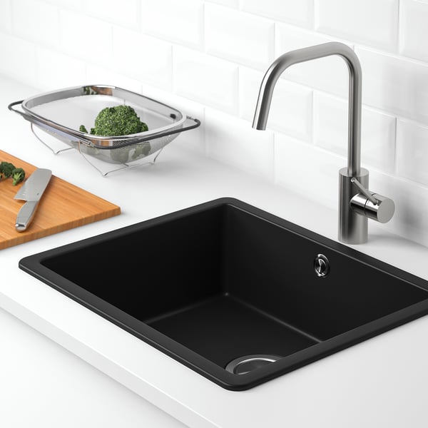 KILSVIKEN inset sink, 1 bowl, black quartz composite, 56x46 cm
