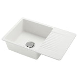 KILSVIKEN inset sink, 1 bowl with drainboard, white quartz composite, 72x46 cm