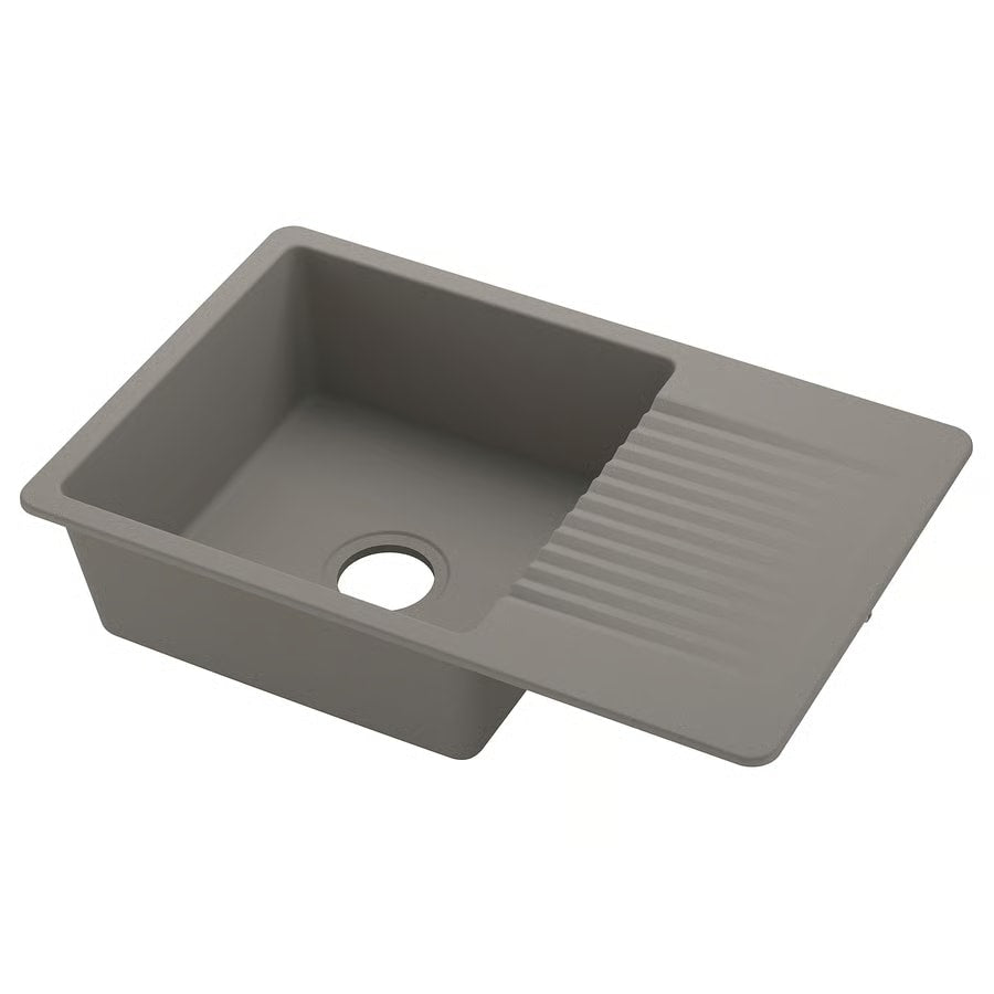 KILSVIKEN inset sink, 1 bowl with drainboard, grey-beige quartz composite, 72x46 cm