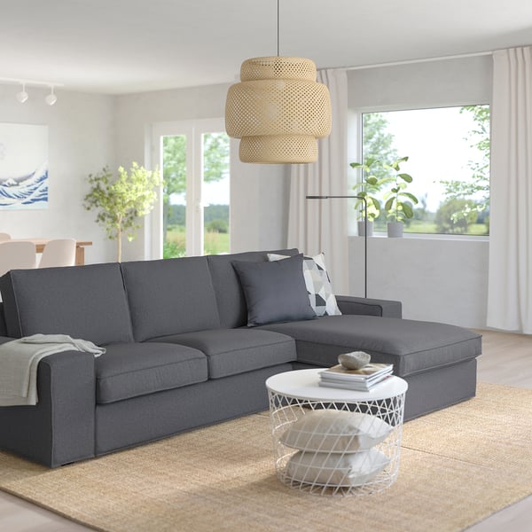 KIVIK 3-seat sofa with chaise longue, Gunnared medium grey, 280x83x163 cm