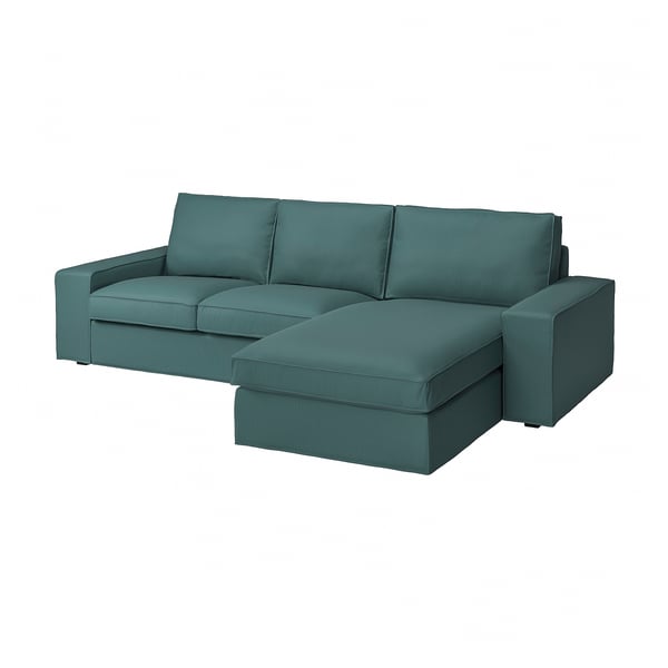 KIVIK 3-seat sofa with chaise longue, Kelinge grey-turquoise, 280x83x163 cm
