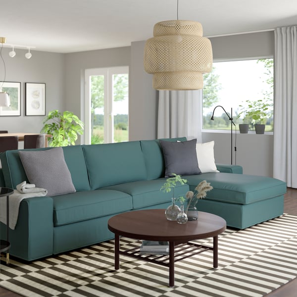 KIVIK 4-seat sofa with chaise longue, Kelinge grey-turquoise, 318x83x163 cm