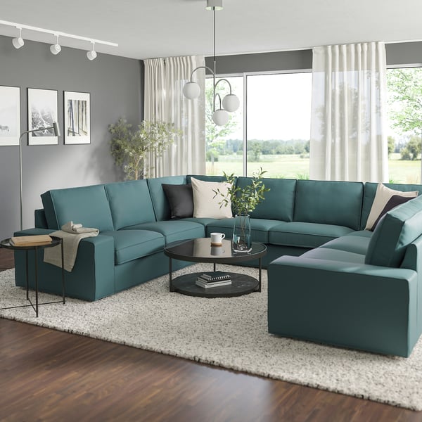KIVIK u-shaped sofa, 6 seat, Kelinge grey-turquoise, 328x83x257 cm