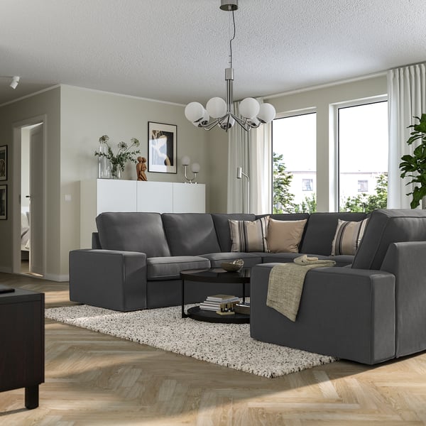 KIVIK u-shaped sofa, 6 seat, Tallmyra medium grey, 328x83x257 cm