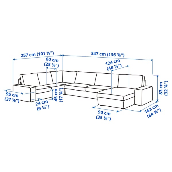 KIVIK corner sofa, 5-seat w chaise longue, Tallmyra white/black, 24x83x95 cm