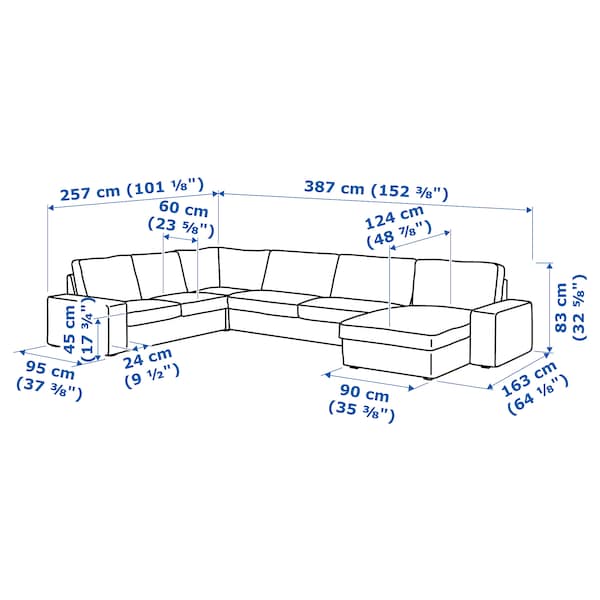 Ikea KIVIK - 6-seater angol sofa/chaise-longue, Gunnared smoky gray