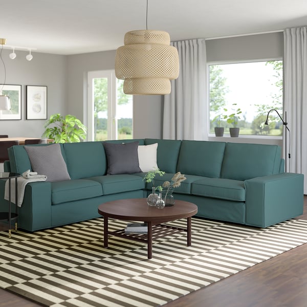 KIVIK corner sofa, 4-seat, Kelinge grey-turquoise, 257x83x95 cm