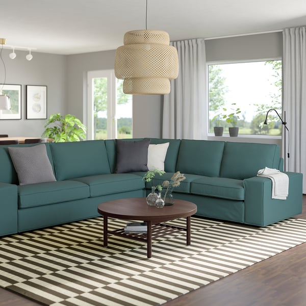 KIVIK corner sofa, 5-seat, Kelinge grey-turquoise, 24x83x95 cm