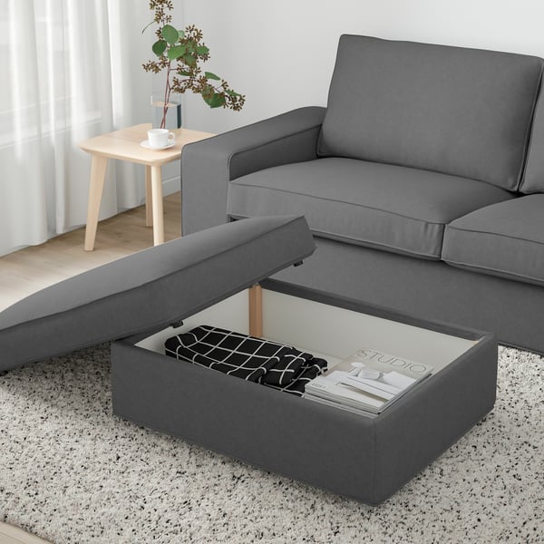 KIVIK footstool with storage, Tallmyra medium grey, 90x43x70 cm