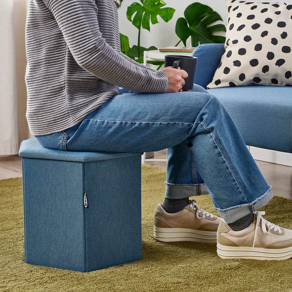 KJUGE pouffe with storage, Knisa medium blue, 38 cm