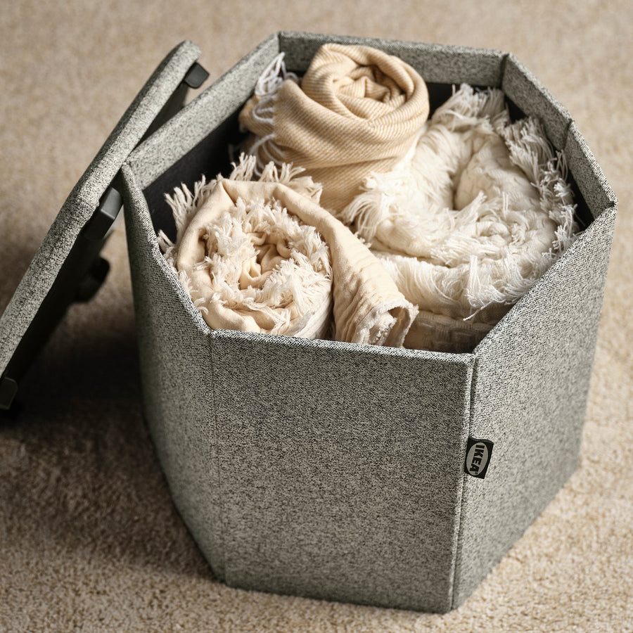 KJUGE pouffe with storage, Öreryd grey-beige, 38 cm