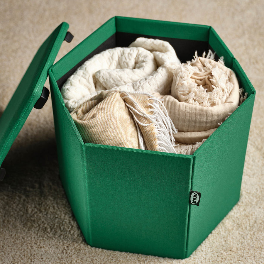 KJUGE pouffe with storage, Vissle deep green, 38 cm