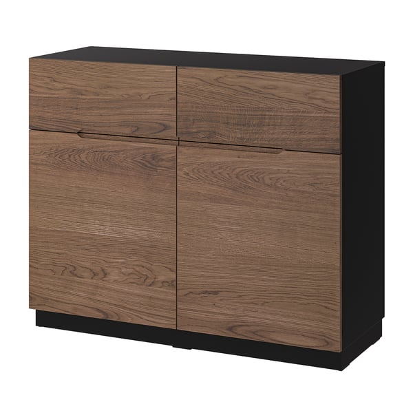 KLACKENÄS sideboard, black/oak veneer brown stained, 120x97 cm