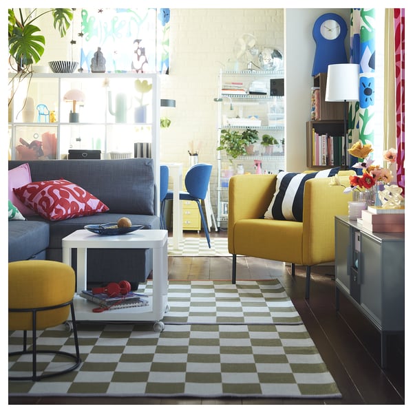 KLASSRUM rug, flatwoven, white/green, 133x195 cm